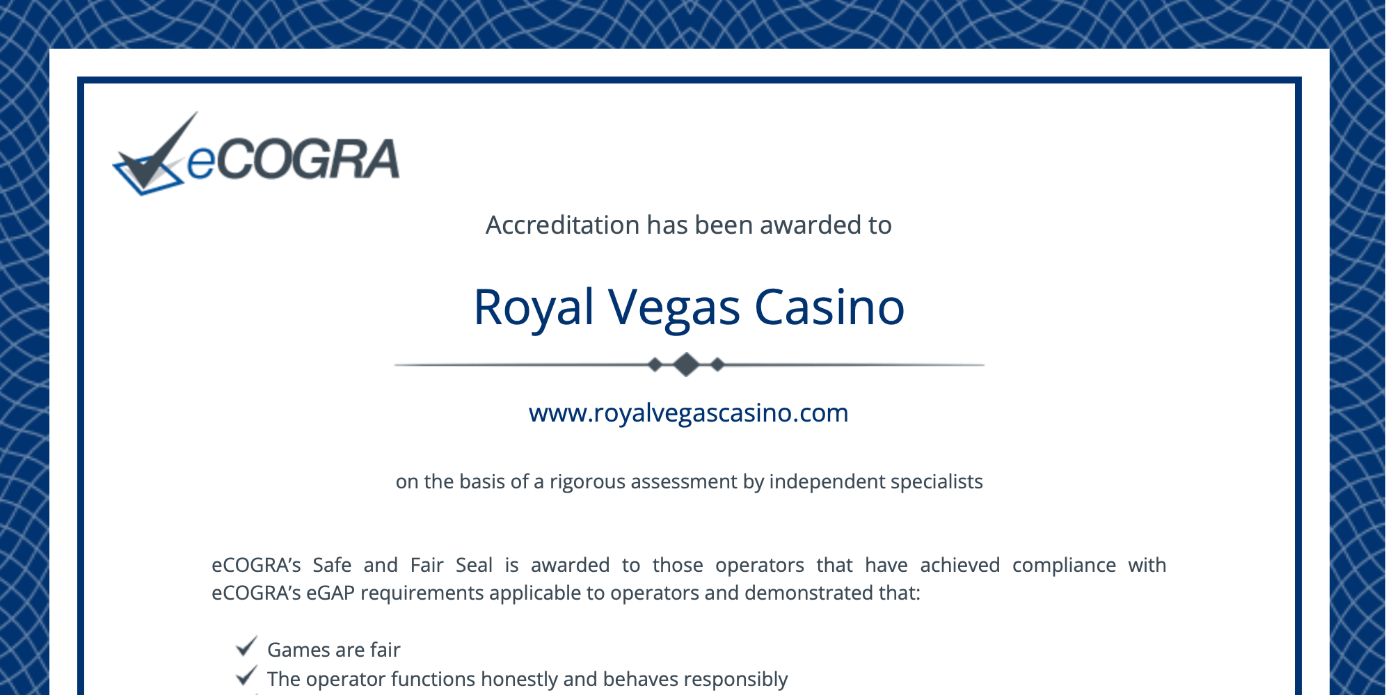 royal vegas license